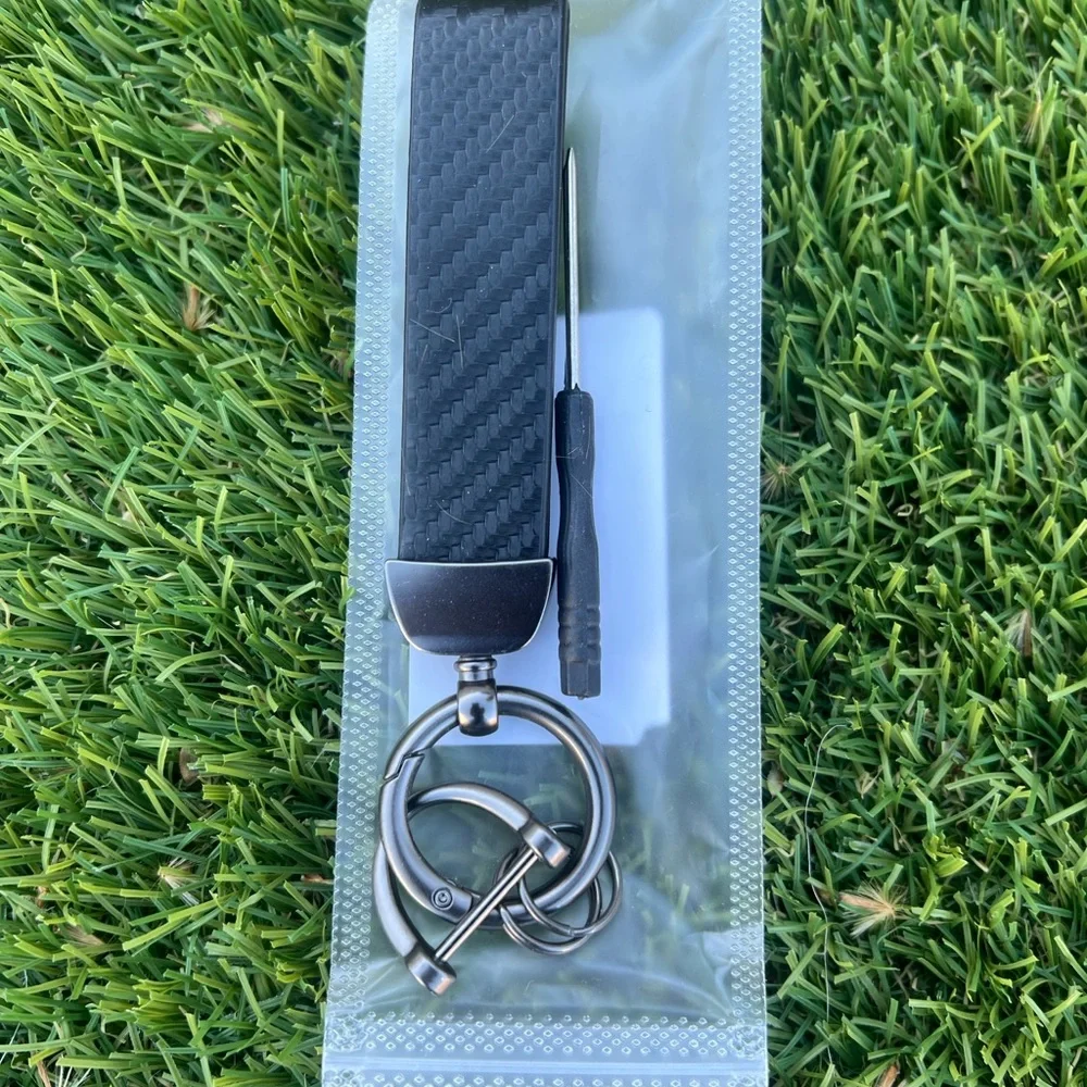 Black Carbon Fiber Wristband with Keyring